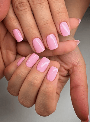 Short glossy baby-pink gel nails
